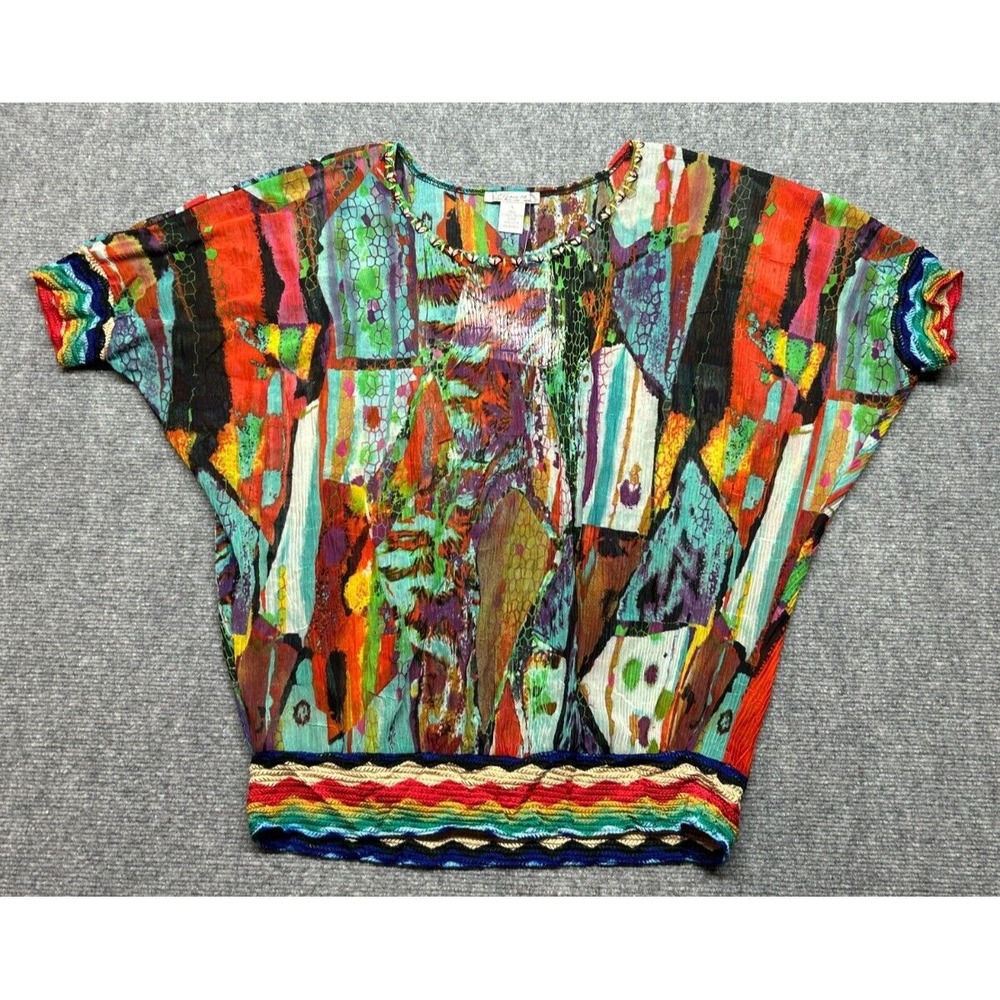 Elysee 26 Blouse Womens Size L Multicolor Round Neck Polyester Short Sleeve New